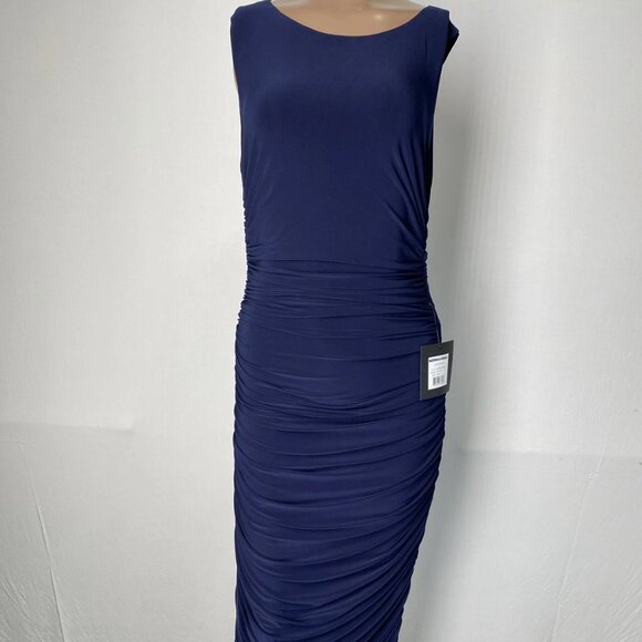 Norma Kamali Women’s Shirred Ruched Maxi Dress Size M True Navy - Picture 1 of 8